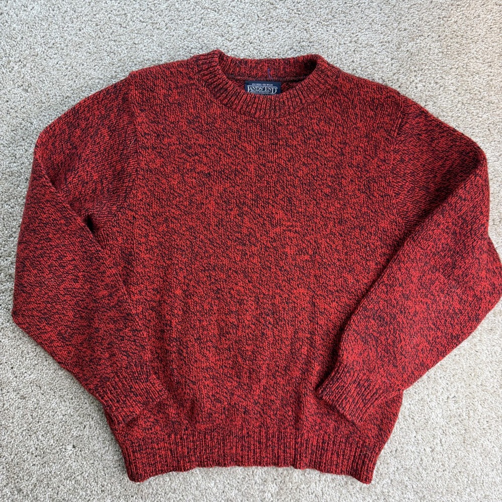 Lands' End Sweater Womens M Red Wool Crew Neck Knit Pullover Long Sleeve